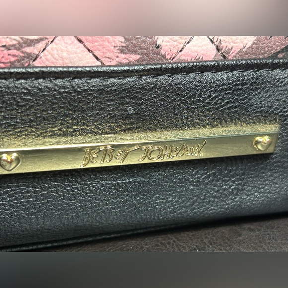 Betsey Johnson Pink and Black Bow Cosmetic Bag - Picture 3 of 4